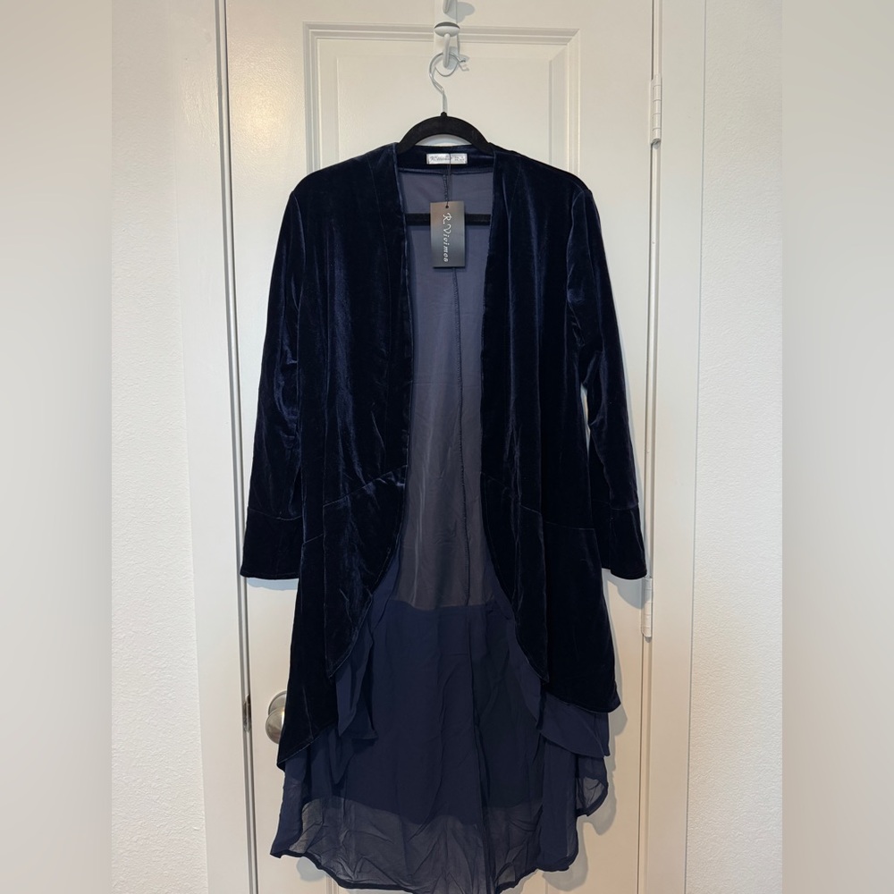 R. Vivimos Women’s Ruffled Asymmetric Long Velvet Blazer/Cardigan